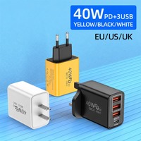 Adaptor Charger Cepat 40W Travel Kompatibel US/EU/UK 2 Port Type-C + 3 Port USB untuk Ponsel, Earphone, Kamera QC3.0