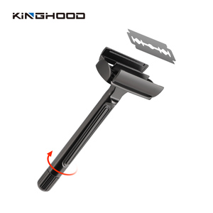 <span class=keywords><strong>Rasoir</strong></span> de sécurité classique réutilisable pour <span class=keywords><strong>femme</strong></span> avec logo personnalisé, double lame <span class=keywords><strong>papillon</strong></span> ouverte et manche en métal - Product Image 2