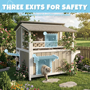 Casa para Gatos de Madera para Interiores y Exteriores, Refugio para Gatos de Dos Pisos Resistente a la Intemperie, Casa para Gatos Cerrada de Múltiples Niveles - Product Image 3
