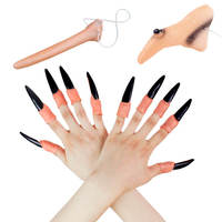 Lot de 10 faux doigts de zombie, ongles de sorcière réalistes, effrayants et originaux, accessoires rouges pour Halloween, décoration pour fête cosplay et thème horreur
