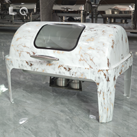 Chauffe-Plat Électrique de Luxe en Acier Inoxydable 9L à Motif Marbre Doré, Réchaud Hydraulique Professionnel pour Buffet