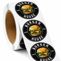 Rouleau d'autocollants ronds personnalisés certifiés, en vinyle imperméable, pour étiquettes alimentaires transparentes de hamburgers, rouleau d'étiquettes adhésives pour emballage de marque