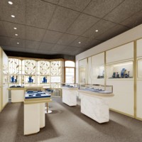 Loja de Joias de Luxo Personalizada Sundo, Design de Interiores, Vitrine de Vidro com LED em Creme Dourado, Mobiliário para Loja