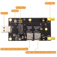 Adaptateur Module Sans Fil Port USB 3.0 vers Logement NGFF M.2 Clé B avec Double Emplacement Nano SIM et 2 Antennes pour Modem WWAN 5G 4G GSM LTE