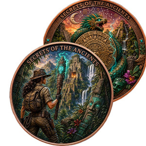 Moneda de Cobre Fino .999 de 1oz, Medallón Coleccionable de Arte de Ruinas Antiguas con Tigre Gigante, Explorador del Reino Perdido - Product Image 6