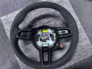 Volante de Ante Negro Personalizado para Porsche 911 992 997 718 Panamera Cayenne Taycan Macan <span class=keywords><strong>Tarkan</strong></span> Boxster Carrera - Product Image 5