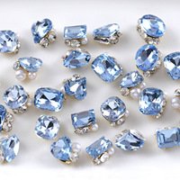 Kit de Breloques et Strass de Luxe pour Ongles en Cristal Bleu et Zircon, Formes Assorties (Cœur Cubique, Rond), Faible MOQ