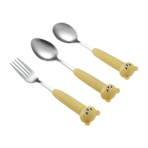 Cuchara-tenedor de dibujos animados con mango de silicona para niños, utensilios duraderos de acero inoxidable de grado alimenticio, juego de vajilla para bebés - Product Image 3