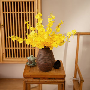 Fleur artificielle CallaFloral Orchidée dansante jaune, branche unique, décoration de mariage, style INS - Product Image 2
