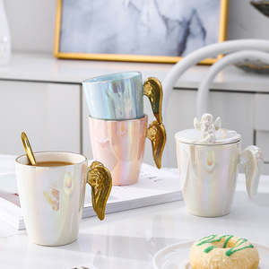 Elegante Taza de Café con Alas de Ángel Doradas, Taza de Cerámica Colorida con Asa de Alas de Ángel - Product Image 3