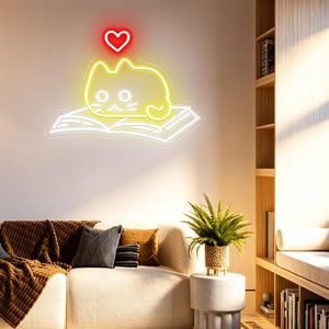 <strong>Cat</strong> and Book Neon Sign Decor LED Wall Light for Reading Space ,Custom Led Neon Light Led Signs - Product Image 6