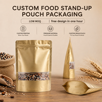 Sachet Doypack Personnalisé Doré Mat avec Fenêtre pour Emballage de Grains et de Semences, Refermable avec Fermeture Zip, Qualité Alimentaire