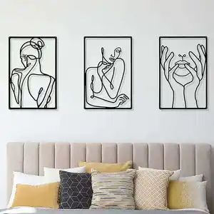 TS 3PCs/Set Home Hanging Minimalist Abstract Woman Wall Art Line Drawing Wall Art Decor Single Line Female Metal Wall Art