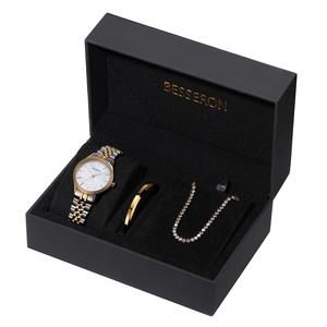 Reloj de Lujo para Mujer 2025, Cuarzo Analógico, Bisel con 3 Diamantes, Acero Inoxidable, Elegante Pulsera y Collar de Regalo, 32mm, Resistente al Agua - Product Image 2