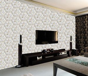 UDK <strong>White</strong> Geometric Pattern PVC <strong>Wallpaper</strong> with Self-Adhesive and Deep <strong>Embossed</strong> Waterproof Design for DIY Home Decoration - Product Image 6