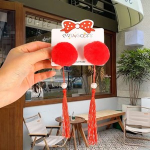Princess Red Pom Pom Hair <b>Clips</b> With Tassels For Children New Year Headdress Plush Pointed Nose <b>Clip</b> - Product Image 3