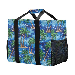 Colorful Tropical Palm Print <b>Large</b> Wide-open Foldable Summer <b>Beach</b> Utility <b>Bag</b> Collapsable <b>Beach</b> Tote Dust <b>Bag</b> with Mesh Pockets - Product Image 1