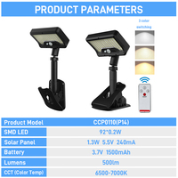 Lámpara Solar con Clip 3 CCT, Control Remoto, Sensor de Movimiento para Exteriores, LED, Jardín, Camping, Patio, Recargable por USB, Sin Herramientas, IP65
