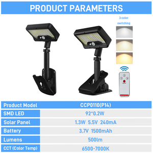 <span class=keywords><strong>Lampe</strong></span> solaire à clip 3 couleurs Solarup avec capteur de mouvement PIR, recharge USB, 360° °   <span class=keywords><strong>Lampe</strong></span> à <span class=keywords><strong>pince</strong></span> réglable pour extérieur, clôture, jardin, mur - Product Image 3