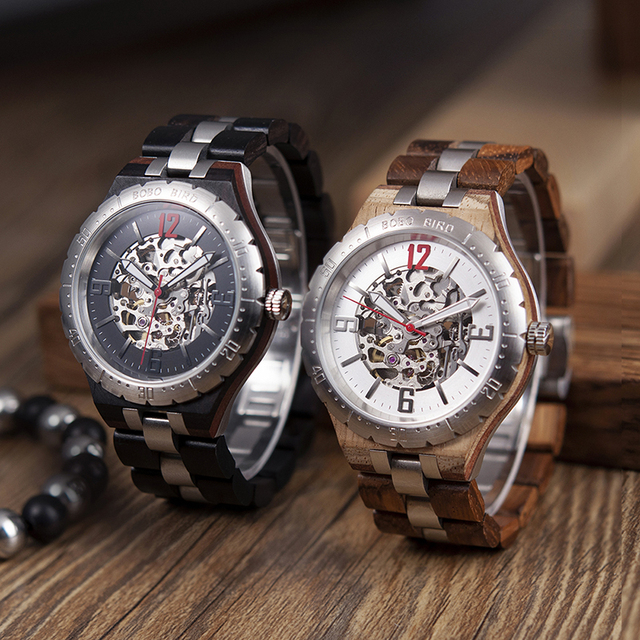 Luxury Men's Mechanical Stainless Steel Wooden Automatic Watch Sport Luminous Display Movement Pointer Dial OEM Logo Dress Band