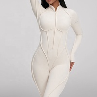 Combinaison de sport une pièce personnalisée pour femme, dos nu, avec fermeture éclair frontale, respirante, pour la gym, le fitness et le yoga