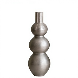 Vase décoratif en métal argenté de luxe, forme sphérique empilable moderne, texture, récipient à fleurs pour la maison, le bureau, le hall, l'aménagement intérieur - Product Image 1