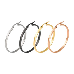 Vente en gros pas cher boucles <span class=keywords><strong>d</strong></span>'oreilles créoles plates 20/30/40/50/60mm en acier inoxydable sans <span class=keywords><strong>d</strong></span>écoloration <span class=keywords><strong>or</strong></span> <span class=keywords><strong>noir</strong></span> 3mm boucles <span class=keywords><strong>d</strong></span>'oreilles simples pour femmes - Product Image 1