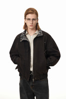 Veste unisexe décontractée streetwear à col rabattu, bomber multi-poches en toile, coupe ample, technique lavée, fermeture éclair sur le devant, réversible