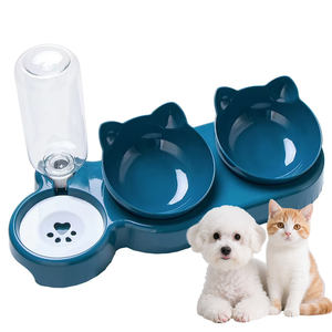 3in1 Pet su besleyici otomatik su şişesi kase ile plastik kedi çift Pet yemek kasesi çanaklar - Product Image 1