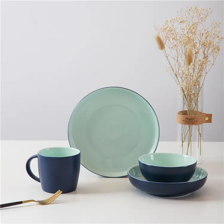 New design hotel home tableware round flat salad plate matte color glaze crockery porcelain dinner sets
