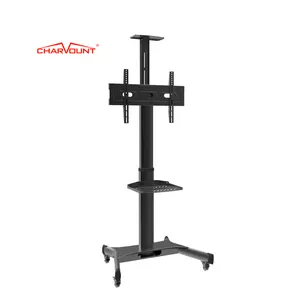 Height Adjustable Max VESA 600*400mm Mobile Tv Stand with Wheels