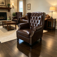 Fauteuil d'appoint classique vintage marron foncé avec dossier haut et accoudoirs, en cuir PU, pour salon, hôtel, villa