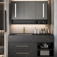 Meuble de salle de bain moderne avec miroir LED et lavabo à motif marbré