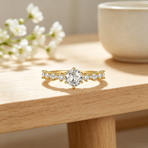 Wholesale Custom 925 Sterling <b>Silver</b> Gold Plated Round <b>Cubic</b> <b>Zirconia</b> Five Prong Engagement <b>Ring</b> Side Pave CZ Fine Jewelry Gift - Product Image 6