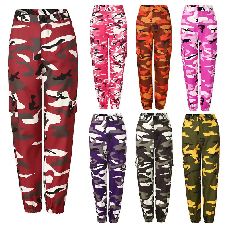Calças cargo camufladas femininas, plus size, 3xl, cintura alta, hip hop, militar, exército, combate, camuflagem, calças compridas, capris