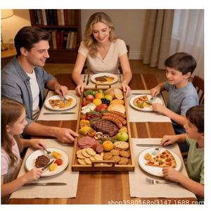 One Stopper Wooden Serving <b>Tray</b> <b>Large</b> With Handle For Family Dining Food Presentation - Product Image 1