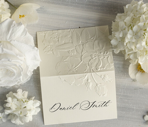 Cartes de menu personnalisées pour mariage, élégantes et luxueuses, en ivoire, avec motif floral en relief, pour table, tente, carte d'<span class=keywords><strong>escorte</strong></span>, nom personnalisé - Product Image 2