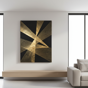 Quadro Moderno Geometrico a Stella in Rilievo Oro e Nero su Tela per Arredamento di Lusso - Product Image 5