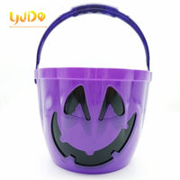 Cubo de Dulces de Calabaza para Halloween con Asa Luminosa y Luces LED Intermitentes (Naranja/Verde/Morado) Decoraciones con Alimentación de 3 Pilas AAA