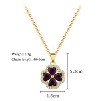 Kalung Liontin Baja Anti Karat Berlapis Emas Mewah untuk Wanita, Rantai Spinner Berputar Motif Bunga Zirkon untuk Pesta