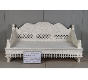 Elegant White Carved Wood Daybed Sofa Set Modern Style Lounge <b>Bench</b> Furniture for Living Room Bedroom Hotel and Luxury Interior - Product Image 1