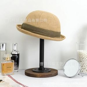Wooden And Iron <b>Hat</b> Rack Desktop Display <b>Stand</b> For Home Storage Organizer Round Shape Standing Type Ky1219 - Product Image 3