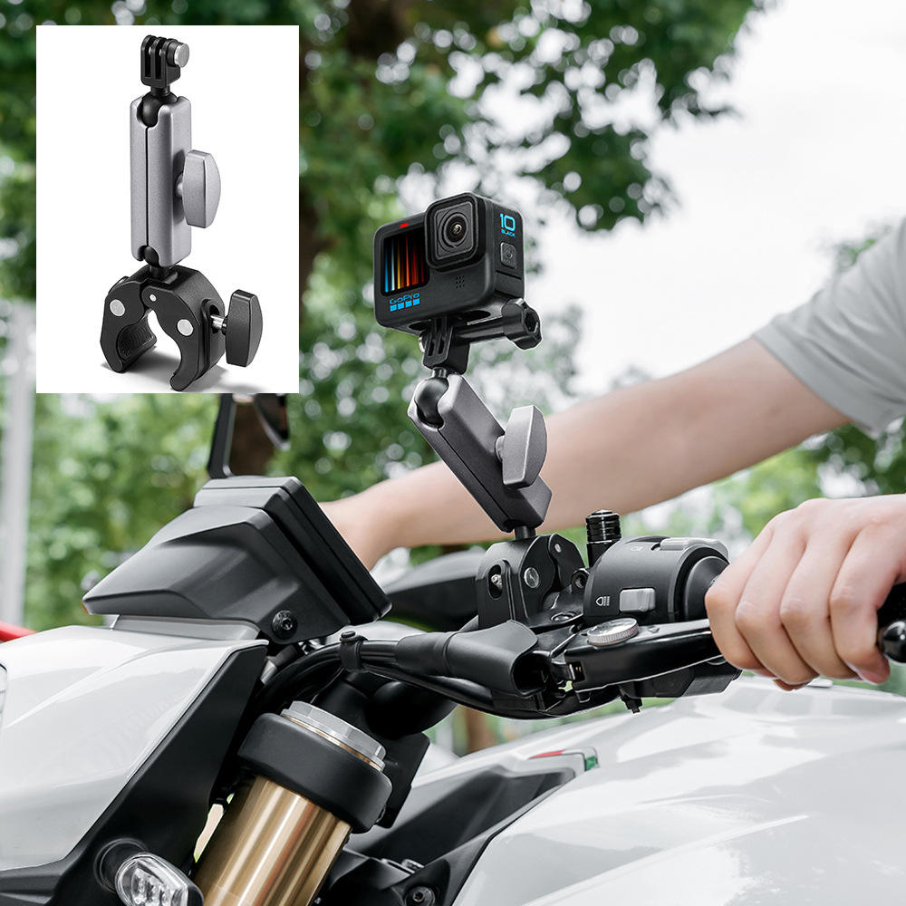 HONGDAK Aluminum Alloy Motorcycle Film Anti-slip Camera Bracket Scooter Driving Recorder Camera Holder for Go/pros & Smartphone
