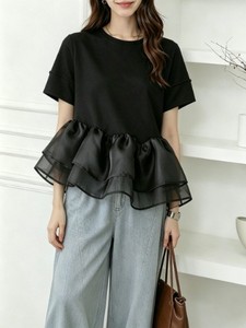 T-shirt Estiva da Donna con <span class=keywords><strong>Collo</strong></span> Rotondo e Orlo a Balze Stratificate, Top Tunica Casual a Maniche Corte, Stile Y2K Streetwear, per Tutti i Giorni - Product Image 3