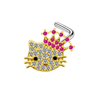 YW gros fleur CZ papillon en forme de L nez goujon corps Piercing bijoux en acier inoxydable broche nez anneaux goujon pour 20G - Product Image 4