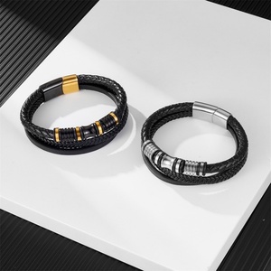 High Quality Wholesale Custom Fashion Stainless Steel Leather <b>Man</b> Bracelet - Product Image 4