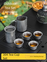 Service à thé d'extérieur en acier inoxydable 304, kit bouilloire de camping portable, théière empilable avec filtre de qualité alimentaire pour le camping et la randonnée