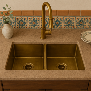 16 Đo Brass Brushed Vintage bát đôi hai Bồn Rửa Nhà Bếp undermount Drop Handmade Đồng kết thúc lưu vực bền thiết kế sang trọng - Product Image 6