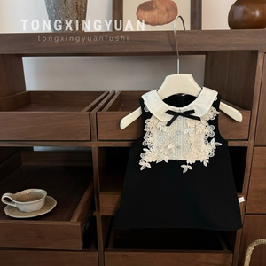 wednesday addams in black dress Audrey Hepburn vintage women Lace Waist Black big swing robe high dres