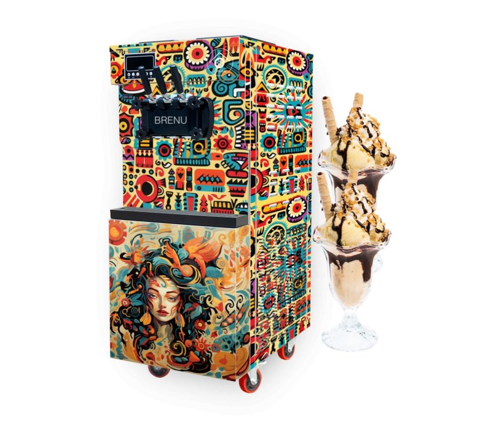 Brenu A Cornet De Glace R404a Automatic Soft Vending Cone Fully Machines Table Top Serve Ice Cream Icecream Machine